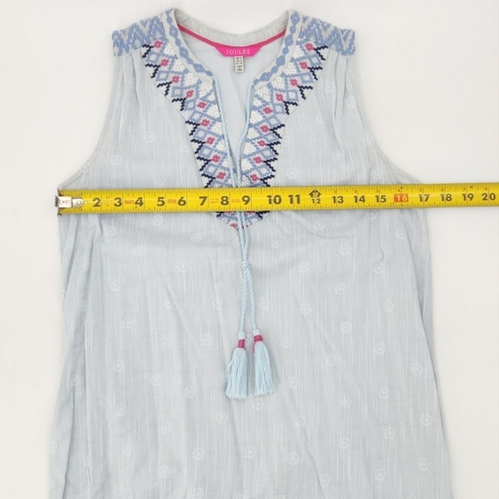 Joules Oriella Dress Size 2 Blue Embroidered Dotted Tassel Boho Beachy - Picture 4 of 8